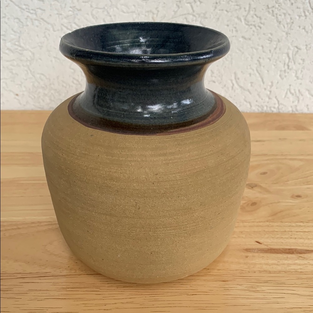 Hand thrown stoneware vase. Blue, purple and unglazed)tan. pottery ceramics